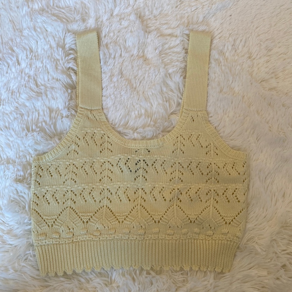 Light yellow crochet thick strapped tank top